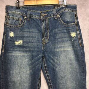 Axel Mens Relaxed Straight Blue Jeans size 38x32 Distressed Thick Stitch‎ Cotton